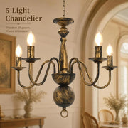 Antique Black Chandelier With 5 E14 Bulbs