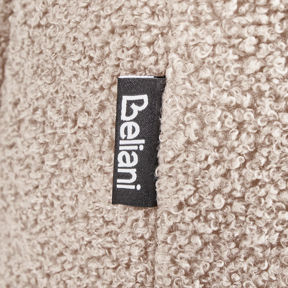 Poltrona beige in bouclé senza braccioli, sedia accentuante da relax, senza braccioli, gambe in ferro nero, per soggiorno o camera da letto, moderna.