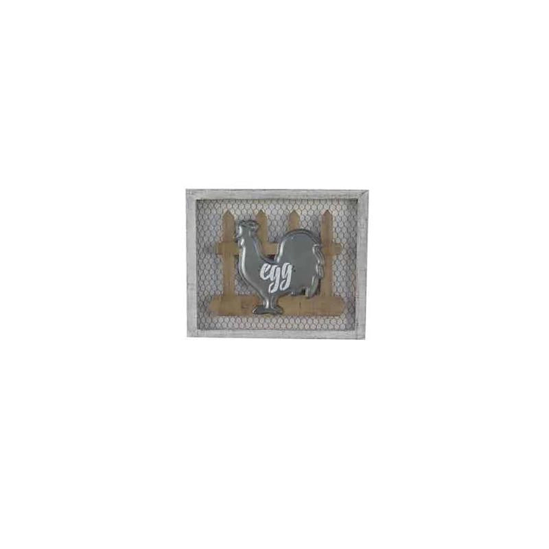 Quadro legno metallo gallina egg cm 46x38x3