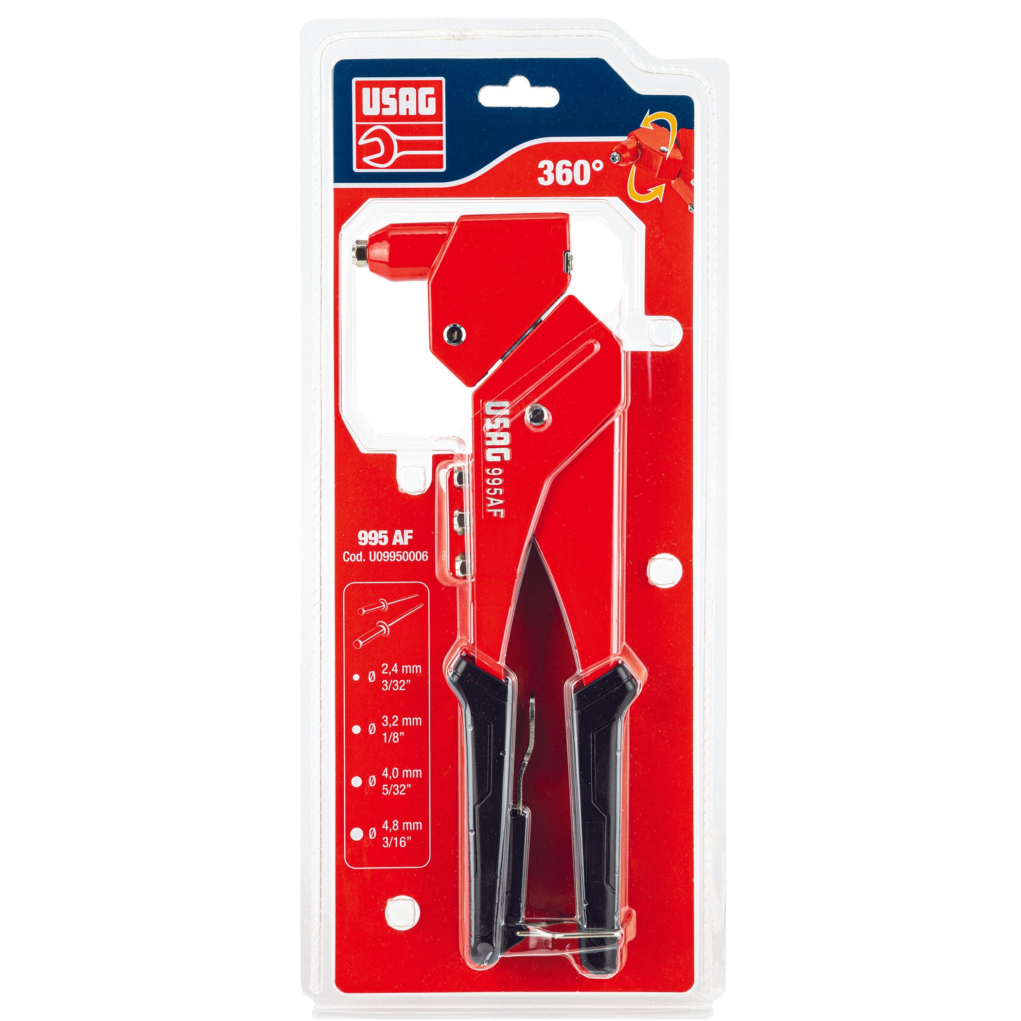 Rivettatrice manuale Usag con testa orientabile 995 AF 2,4 - 3,2 - 4,0 - 4,8 mm