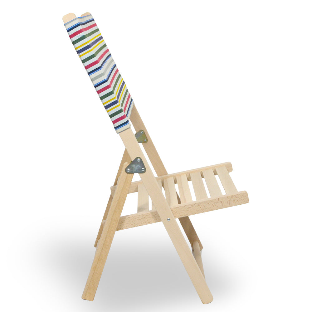 Sedia Spiaggina richiudibile in legno naturale con schienale a righe colorate