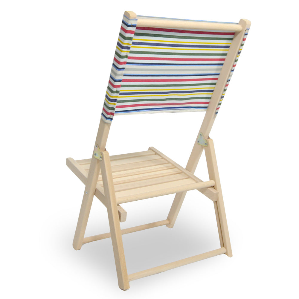 Sedia Spiaggina richiudibile in legno naturale con schienale a righe colorate