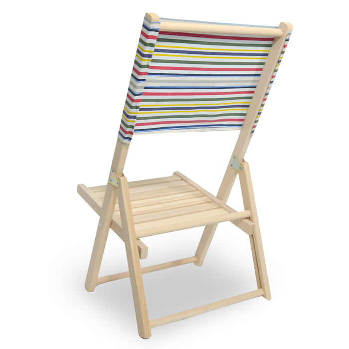 Sedia Spiaggina richiudibile in legno naturale con schienale a righe colorate