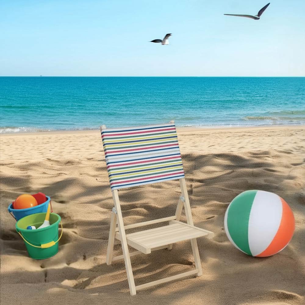 Sedia Spiaggina richiudibile in legno naturale con schienale a righe colorate