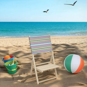 Sedia Spiaggina richiudibile in legno naturale con schienale a righe colorate