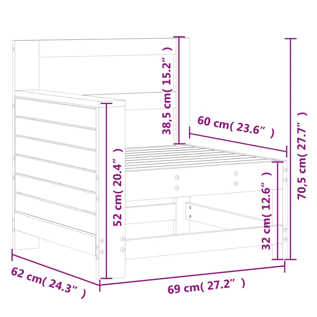 Divano senza Braccioli da Giardino 69x62x70,5 cm Massello Pino 844883
