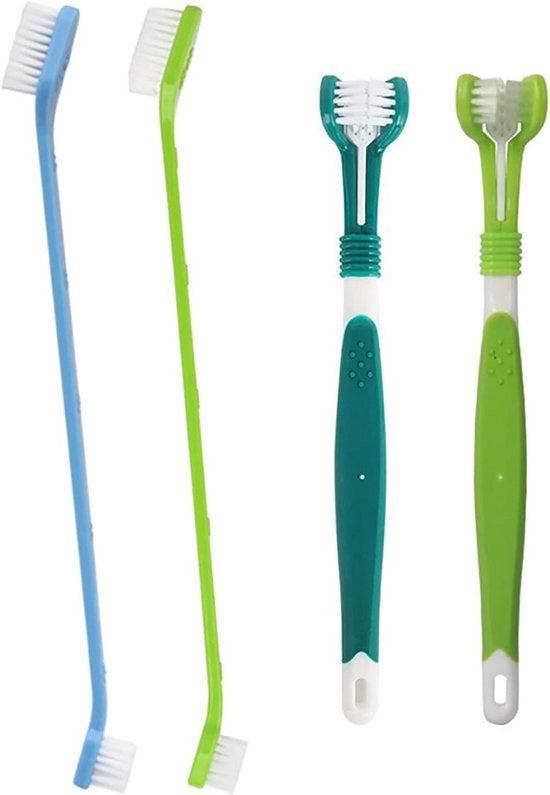 Tosaplastico per Animali - Set a Tre Teste e Doppio Capo | Spazzole Odontoiatriche per Cani e Gatti | Multiangolare | Salute dei Denti degli Animali di Compagnia