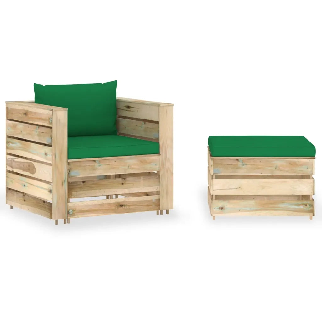 Set Divani da Giardino con Cuscini 2 pz Legno Impregnato Verde cod mxl 42763