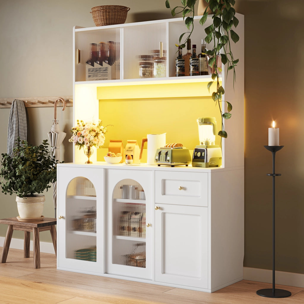 Highboard con luci LED, ripiani regolabili in MDF e PB, bianco, 120x35x167 cm