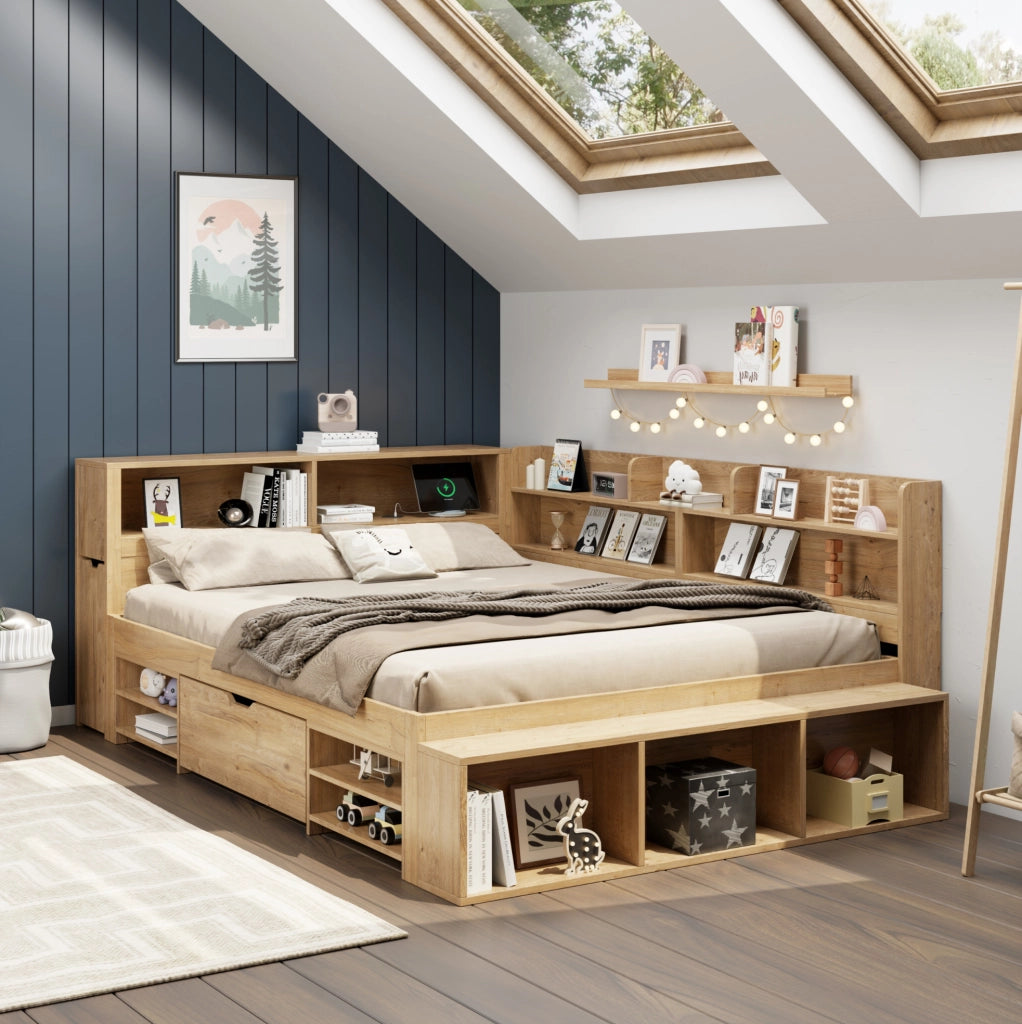 Letto per bambini 140x200 cm con contenitore, naturale