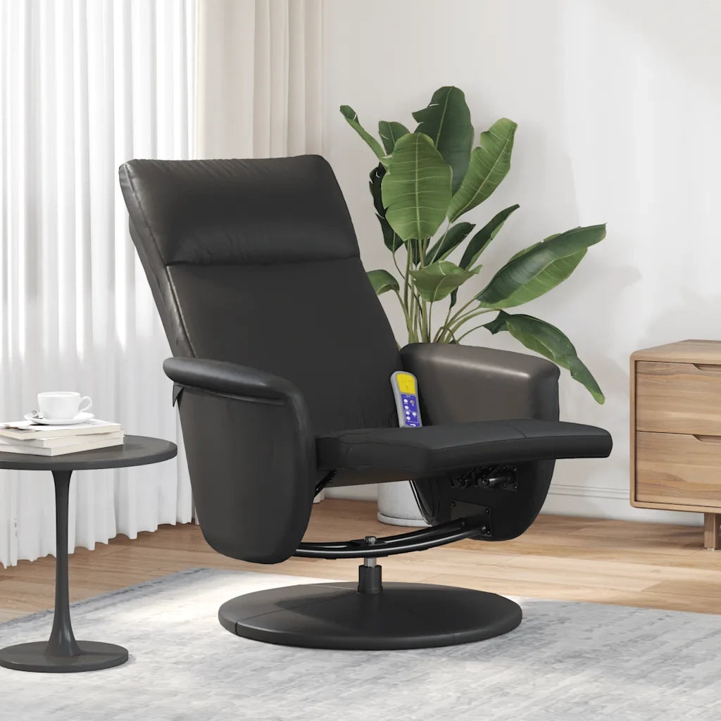 Divano Sedia-Poltrona Reclinabile Massaggiante Poggiapiedi Nera Similpelle 221160