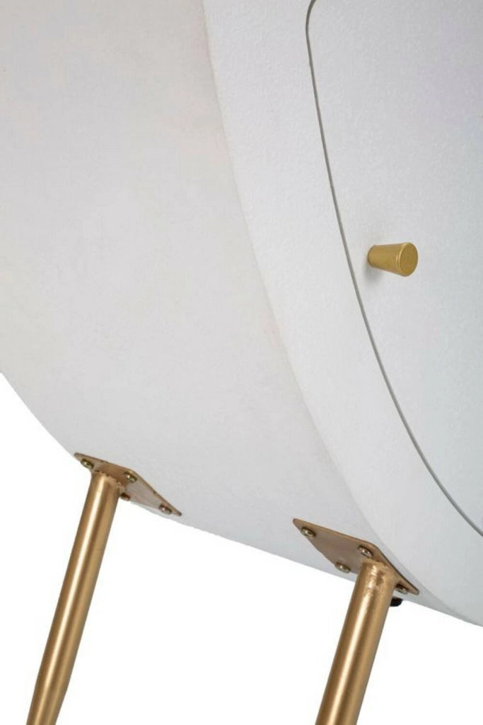 Comodino Suze, Comò basso, Tavolino da notte, Mensola da letto, Bianco e Oro, 60x32 h79 cm