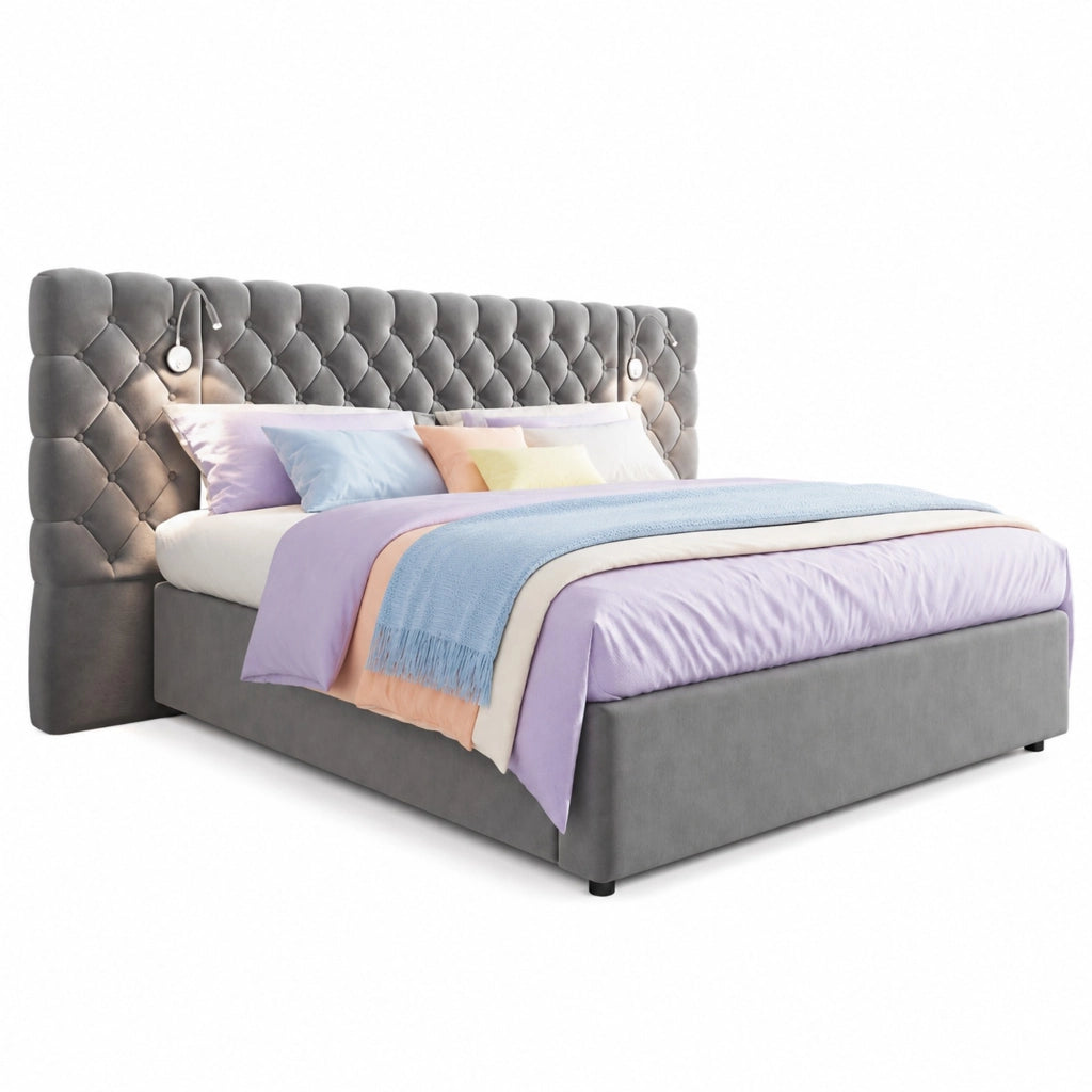 Letto matrimoniale 180x200 cm con contenitore e luce lettura