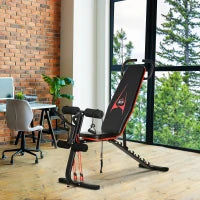 Panca Multifunzione, 6 livelli di Inclinazione, fino a 150 kg, in Acciaio e Pelle sintetica, 145x49x57-127 cm, Nera e Rossa