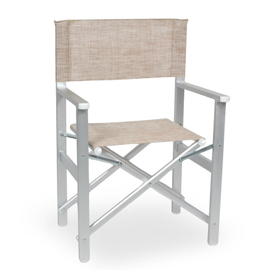 Sedia Regista Ketty in alluminio seduta e schienale in textilene marrone chiaro