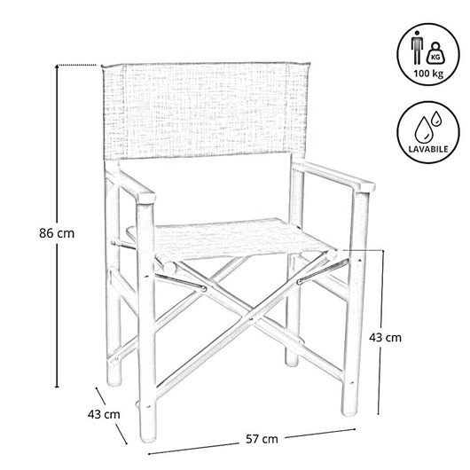 Sedia Regista Ketty in alluminio seduta e schienale in textilene marrone chiaro