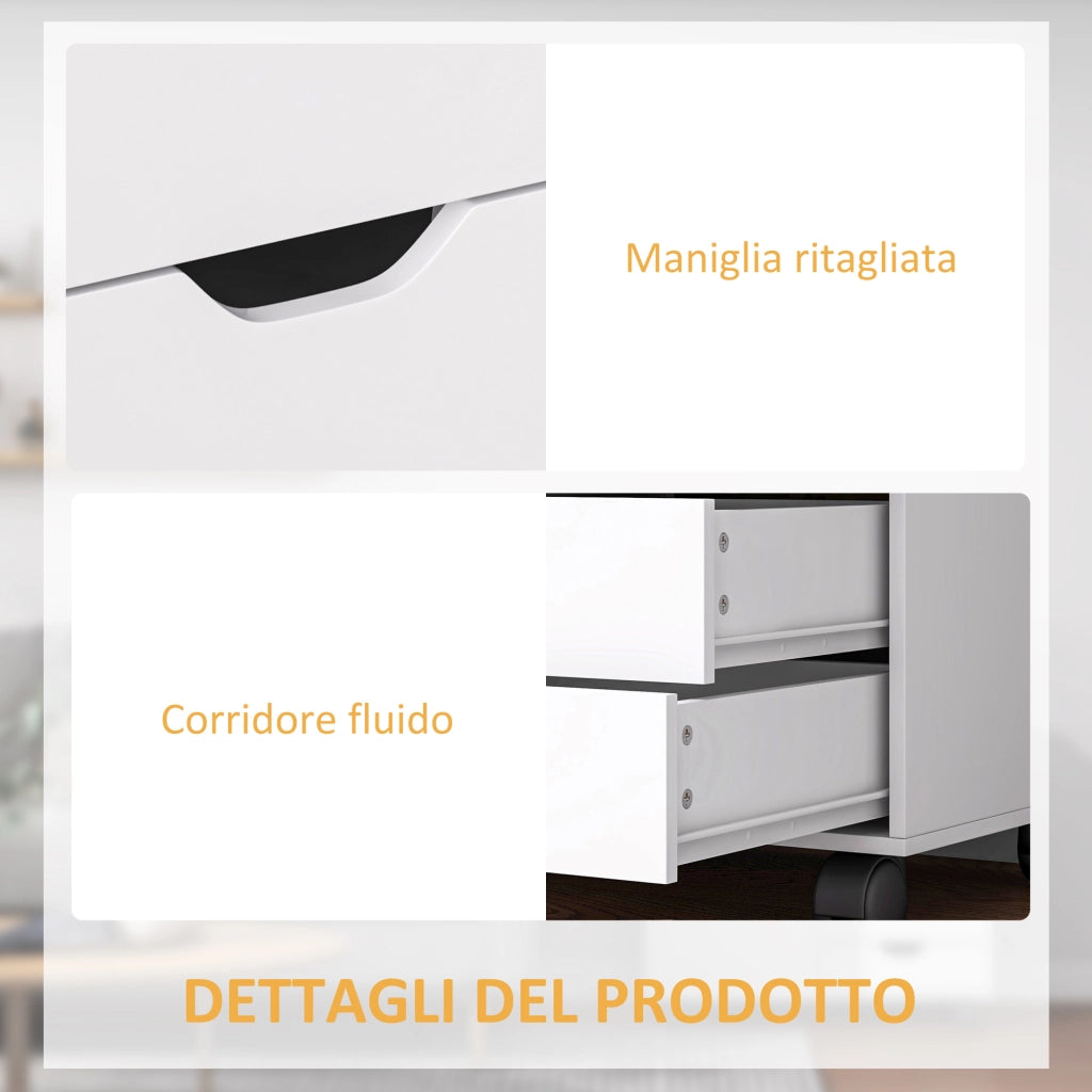 Cassettiera da Ufficio 78x40x66,5 cm Mobile Laterale con 5 Cassetti con Ruote in Melamina Bianco