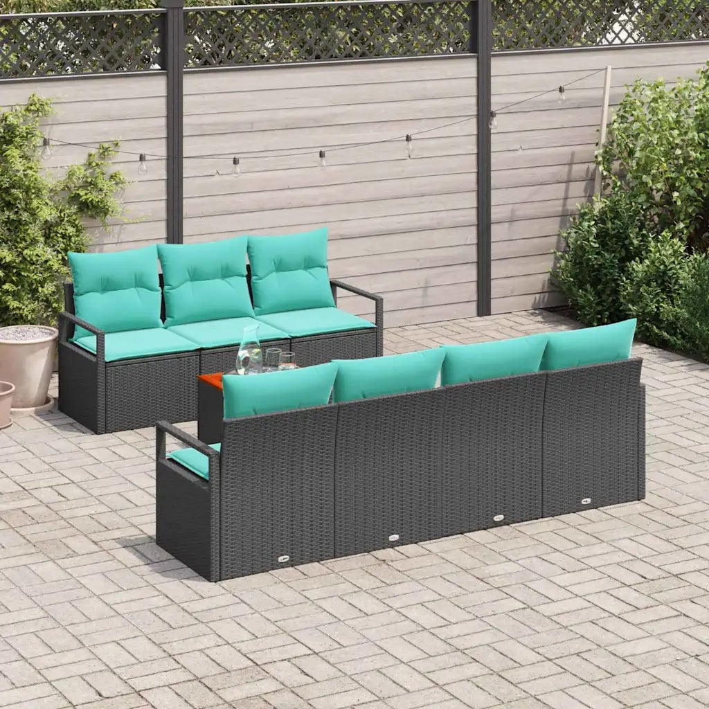 Set Divano da Giardino con cuscino 8 pcs Nero polyrattan