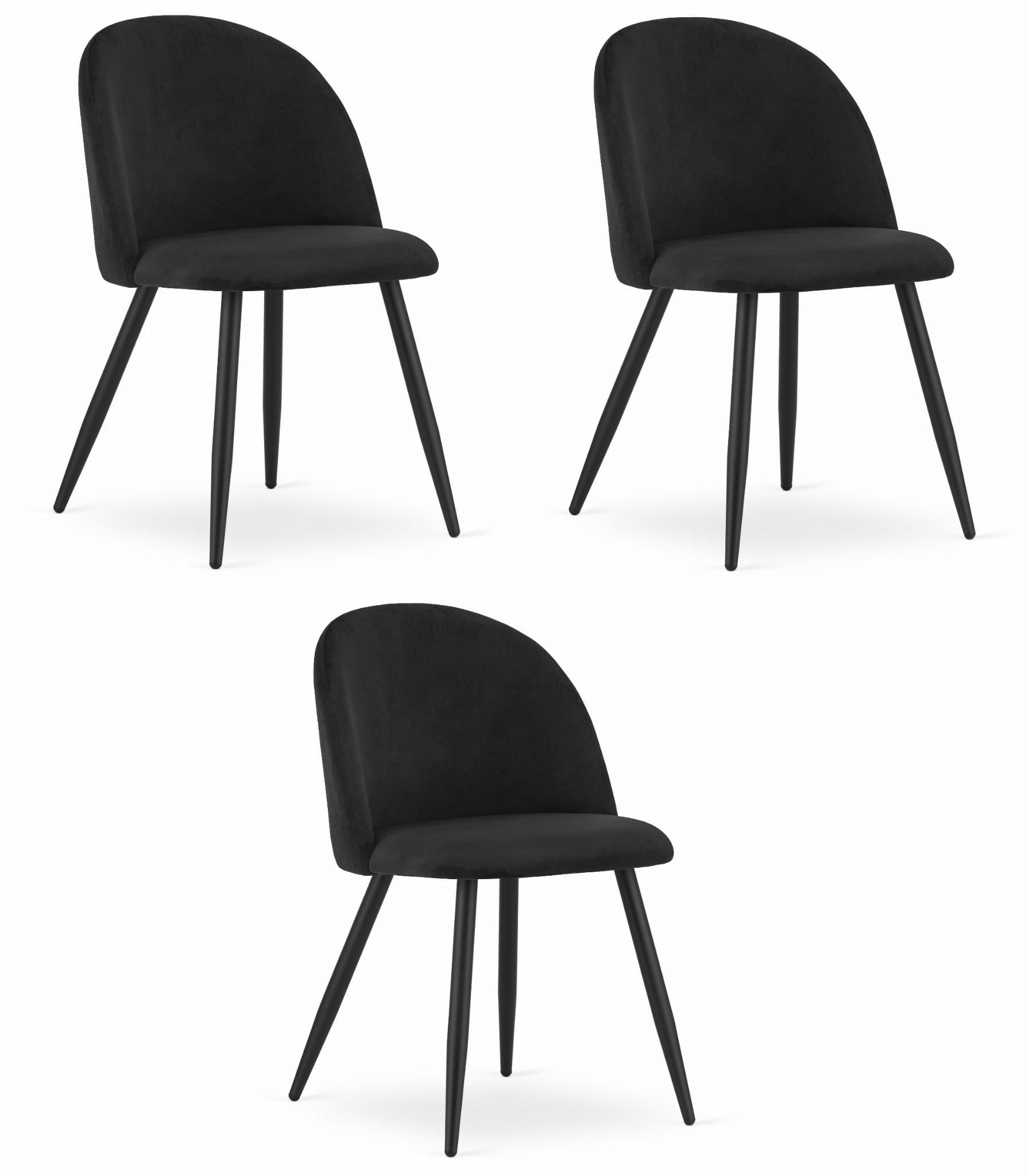 Valora Bello Chair Black Velvet Metal Legs Set di 3