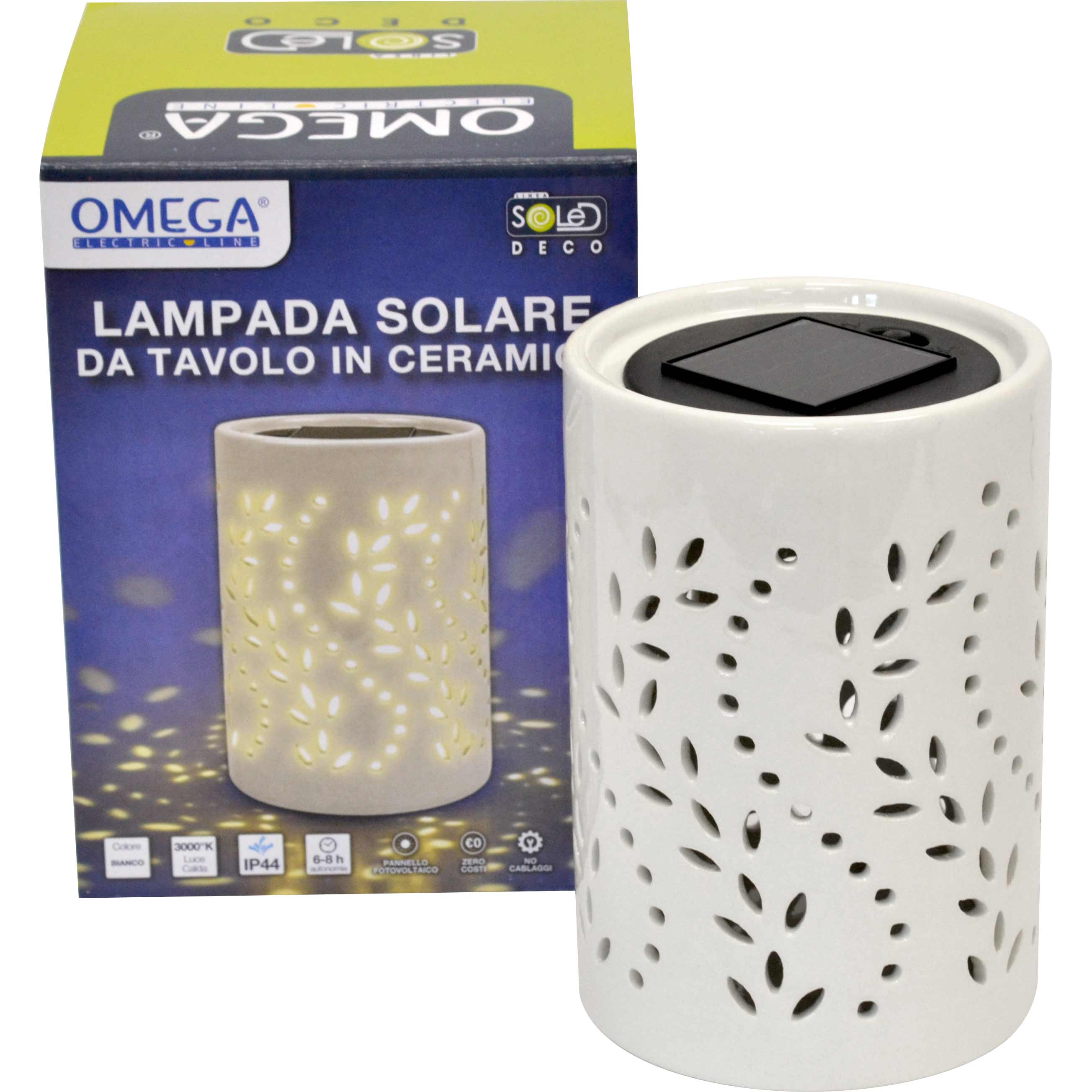 Lampada solare  ceramica da tavolo bianca
