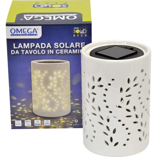 Lampada solare  ceramica da tavolo bianca