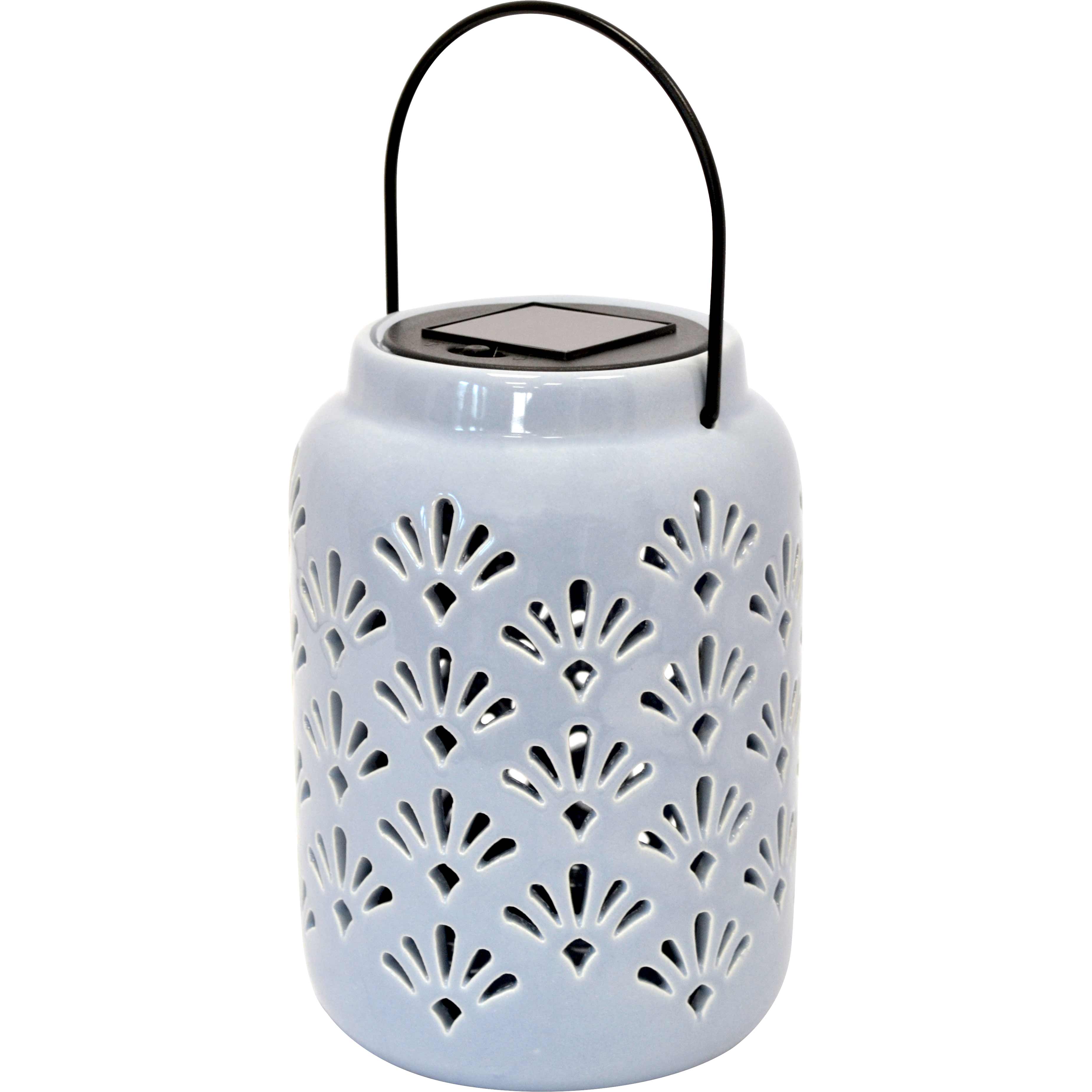 Lampada solare ceramica  grande c/appendino celeste