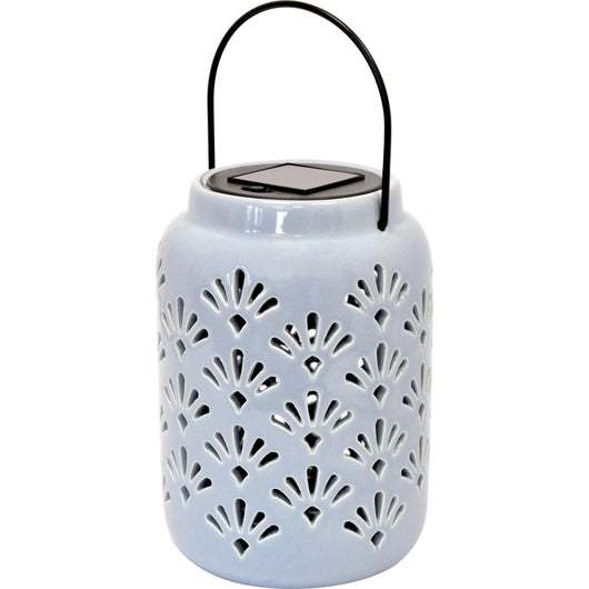 Lampada solare ceramica  grande c/appendino celeste