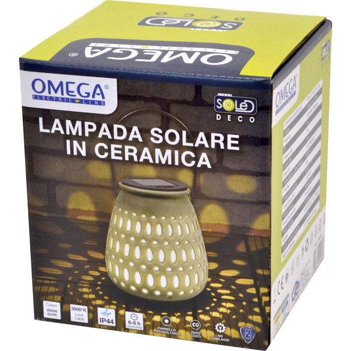 Lampada solare ceramica piccola c/appendino  verde oliva