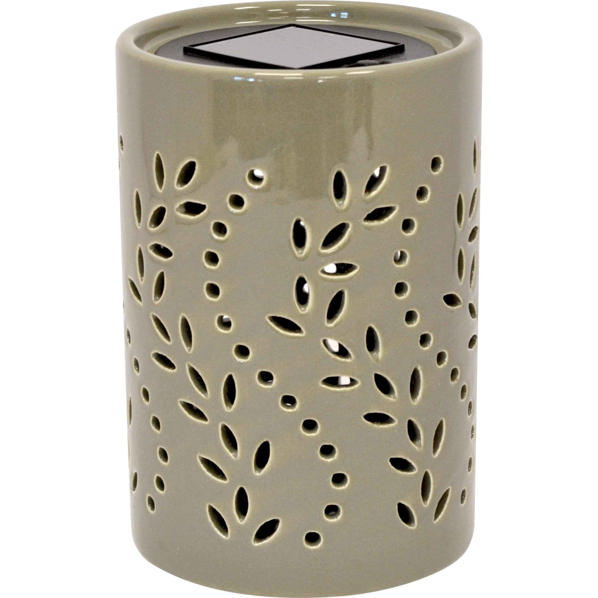 Lampada solare in ceramica da tavolo verde oliva