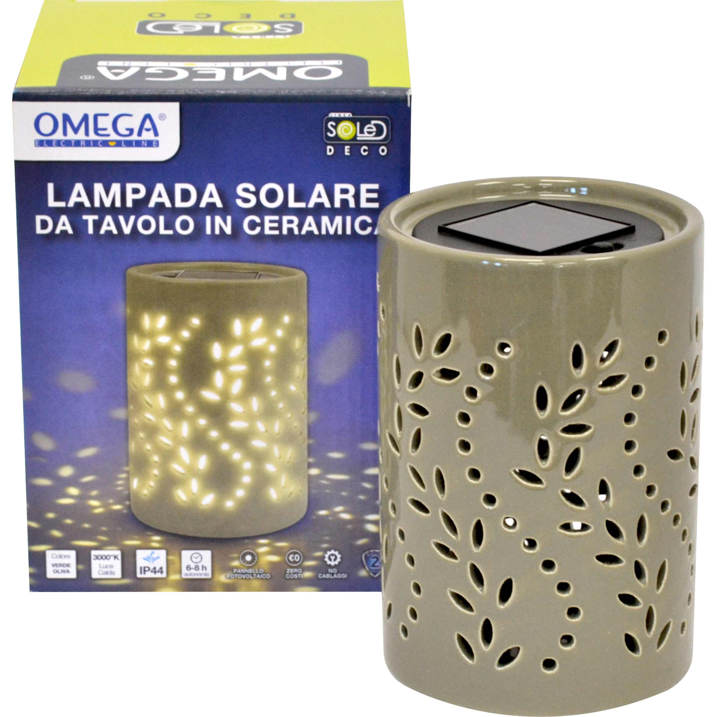 Lampada solare in ceramica da tavolo verde oliva