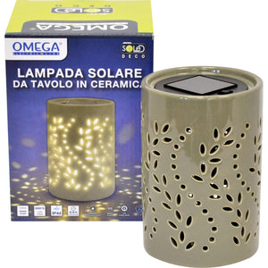 Lampada solare in ceramica da tavolo verde oliva