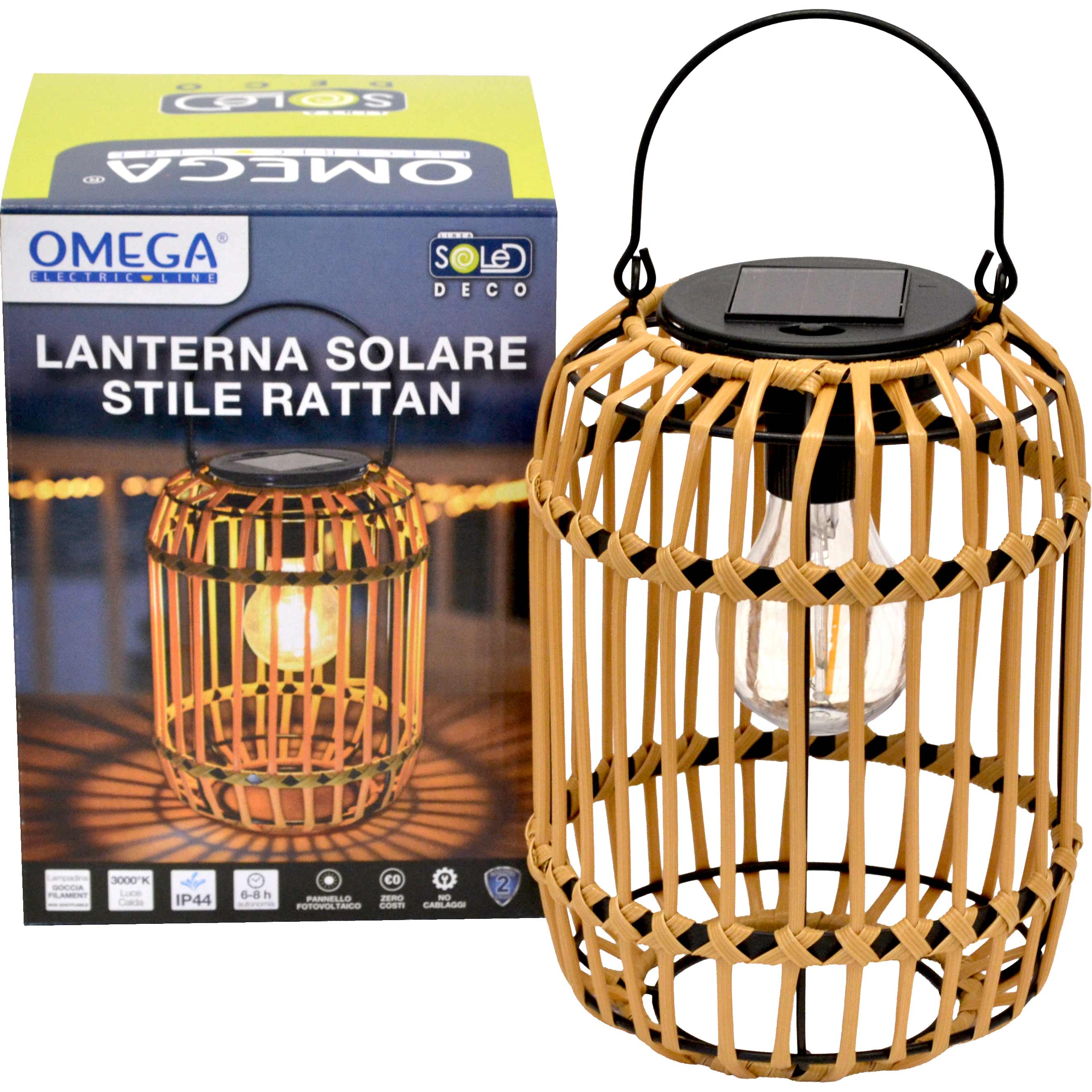 LANTERNA SOLARE EFFETTO RATTAN CON APPENDINO IP44