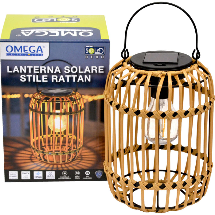 LANTERNA SOLARE EFFETTO RATTAN CON APPENDINO IP44