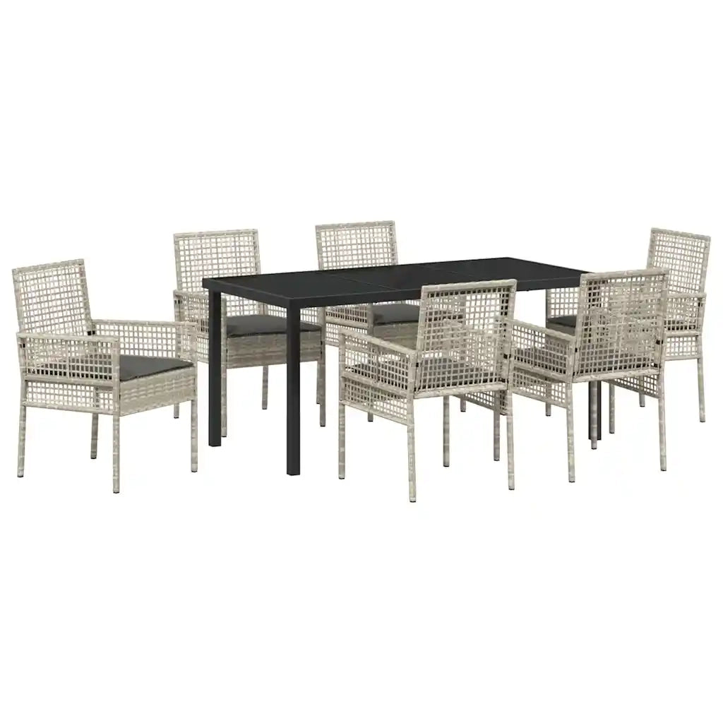 Set da Pranzo per Giardino 7 pcs Grigio chiaro polyrattan