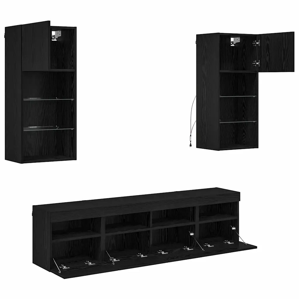 Unità a muro per TV con LED 5 pcs Rovere Nero 40,5 x 30 x 90 cm 3402982