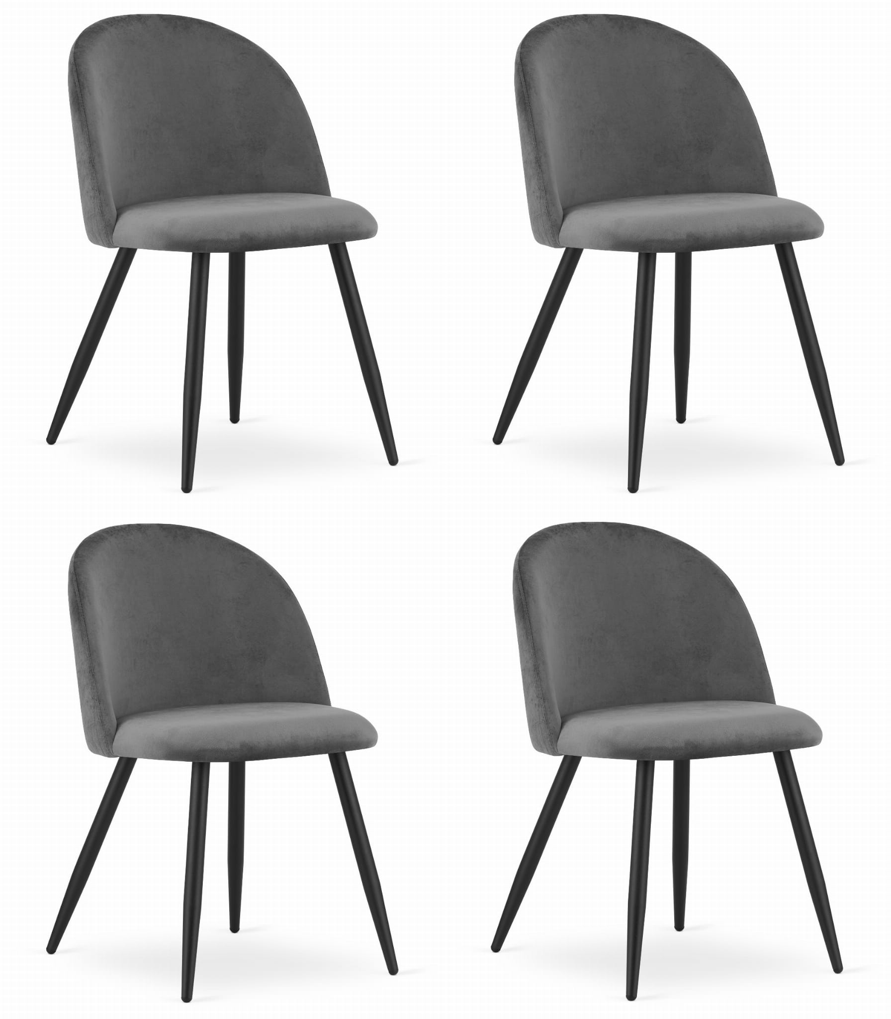Valora Bello Chair in velluto grigio scuro con gambe nere, set da 4