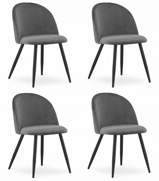 Valora Bello Chair in velluto grigio scuro con gambe nere, set da 4