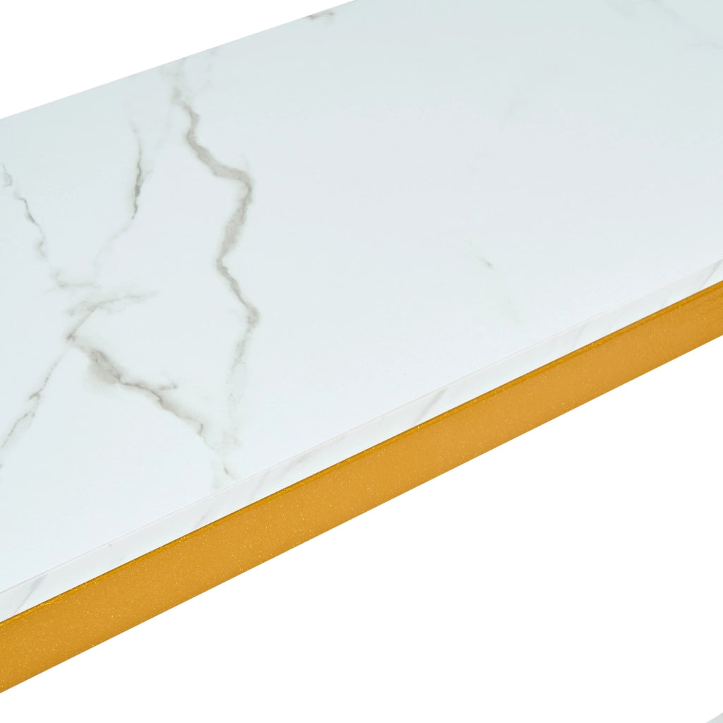 Consolle con 2 ripiani, effetto marmo, in MDF e metallo dorato, per ingresso e soggiorno, 123,5 × 33,5 × 80 cm