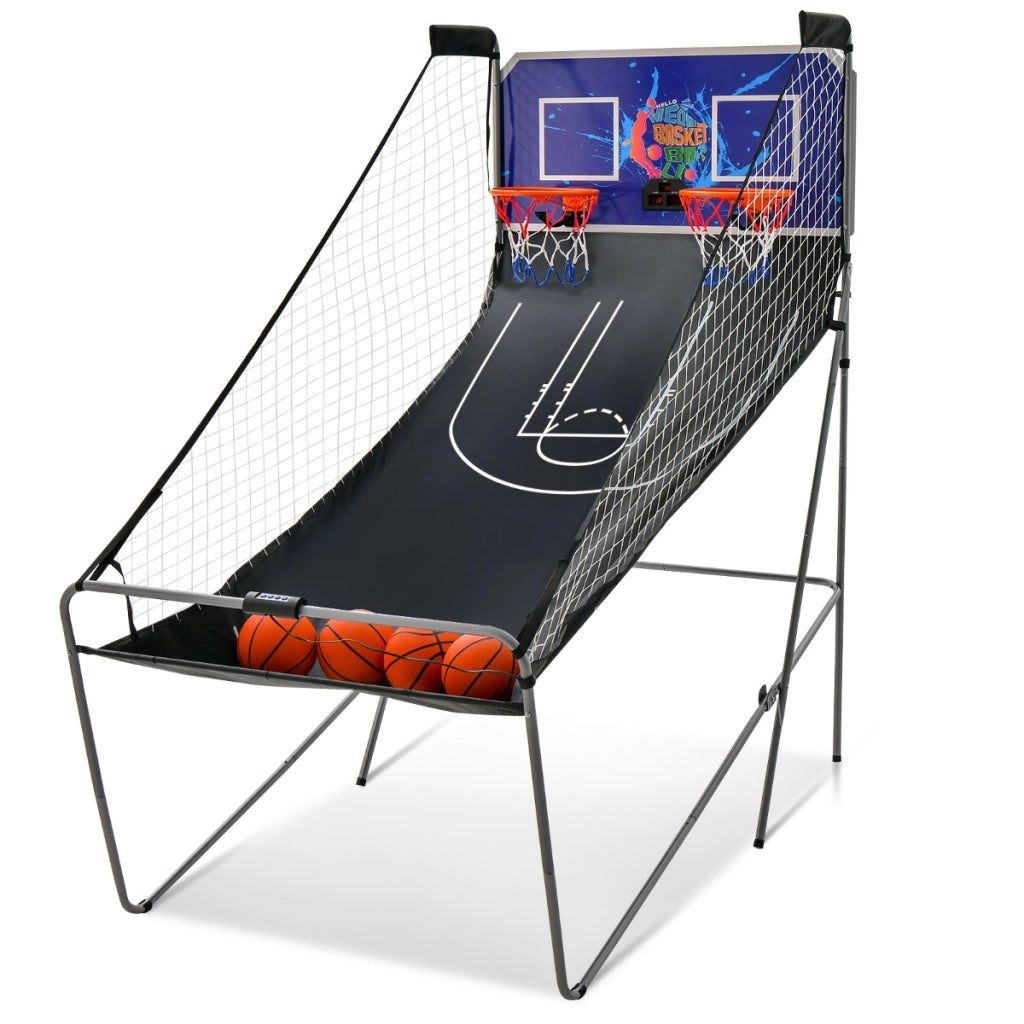 Gioco arcade di pallacanestro a doppio tiro pieghevole-Macchina da pallacanestro con punteggio elettronico Blu-Giocattoli sportivi