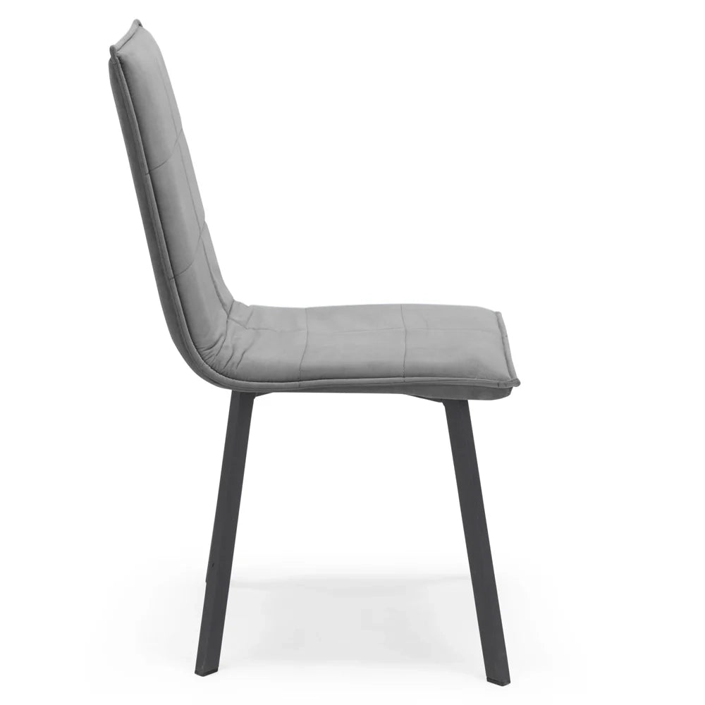 Set 4 sedie Imbottite MARILU', Base quadra in metallo, ideale per sala da pranzo, soggiorno, ufficio, sale d'attesa, tessuto trapuntato a rettangoli colore Grigio, Design moderno