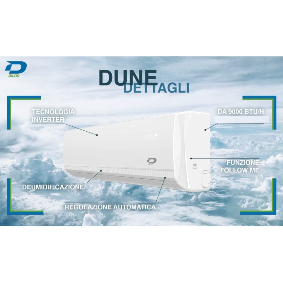 CLIMATIZZATORE INVERTER DUNE 9000 BTU GAS R32 CLASSE A++