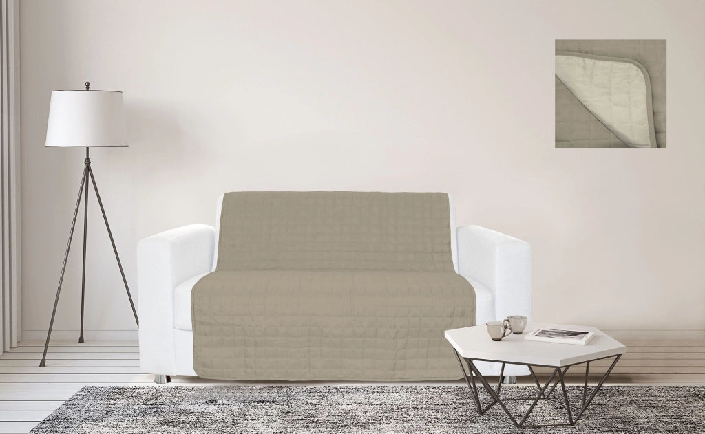 Copridivano a Fascia 3 Posti 175x190 cm in Microfibra Doubleface Tortora/Panna