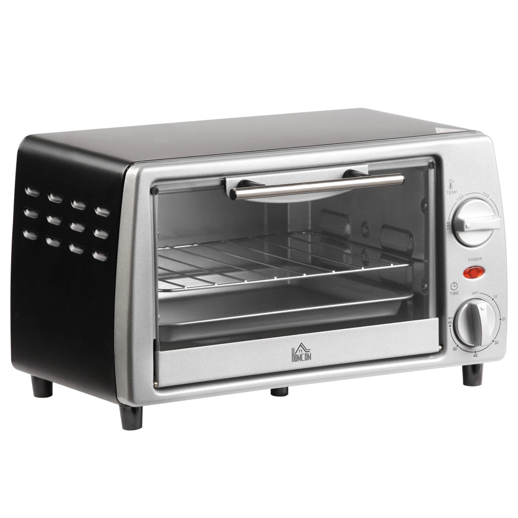 EasyComfort Fornetto Elettrico 10L Temperatura Regolabile e Timer, Griglia e Teglia Incluse, 750W, 36.5x26x22cm, Argento Nero