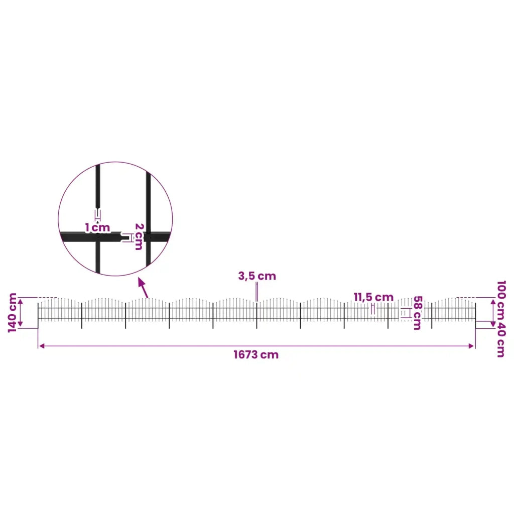Recinzione da Giardino con Punta a Lancia in Acciaio 1673x100 cm Nero 277721