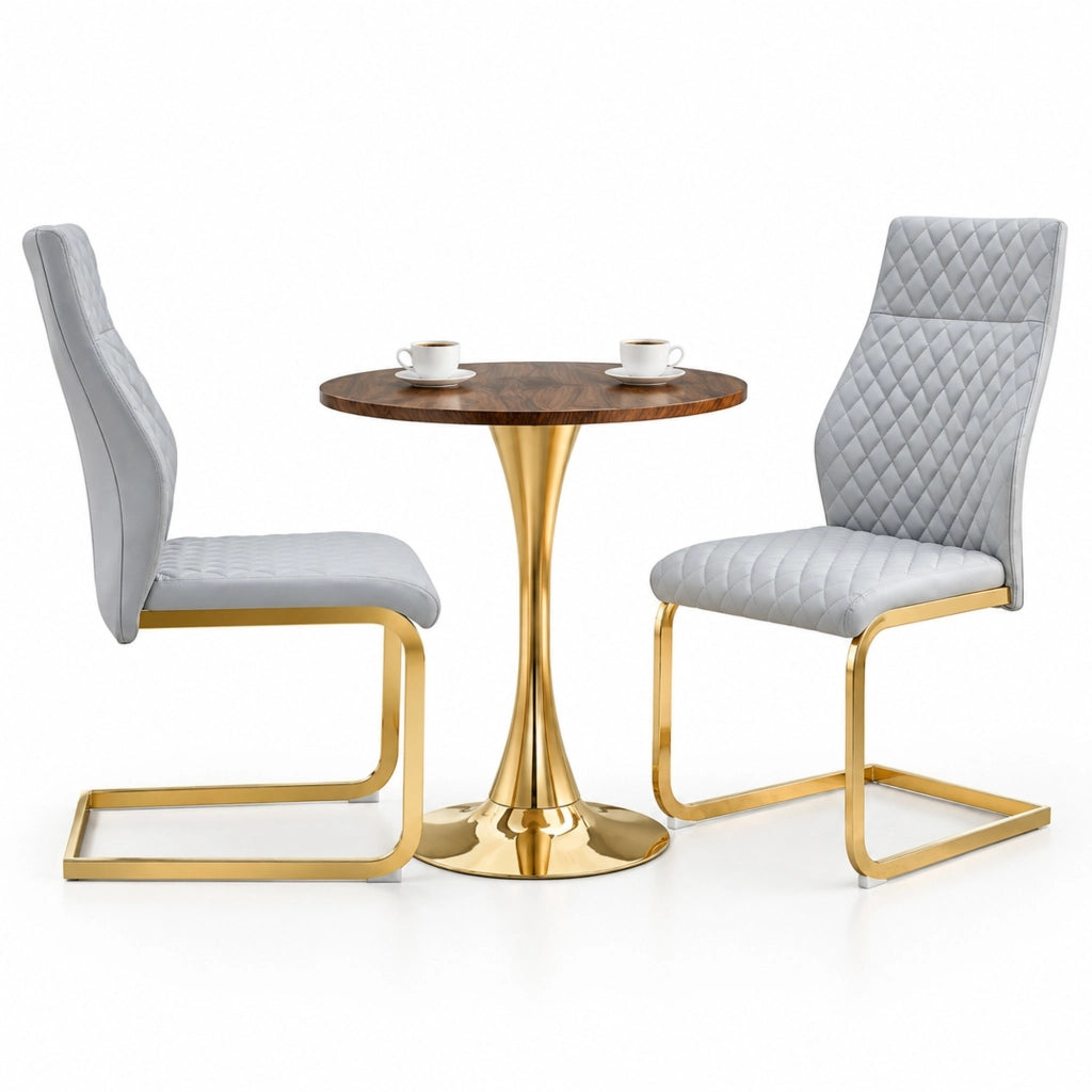 Set tavolo e 2 sedie da pranzo con finitura noce e oro