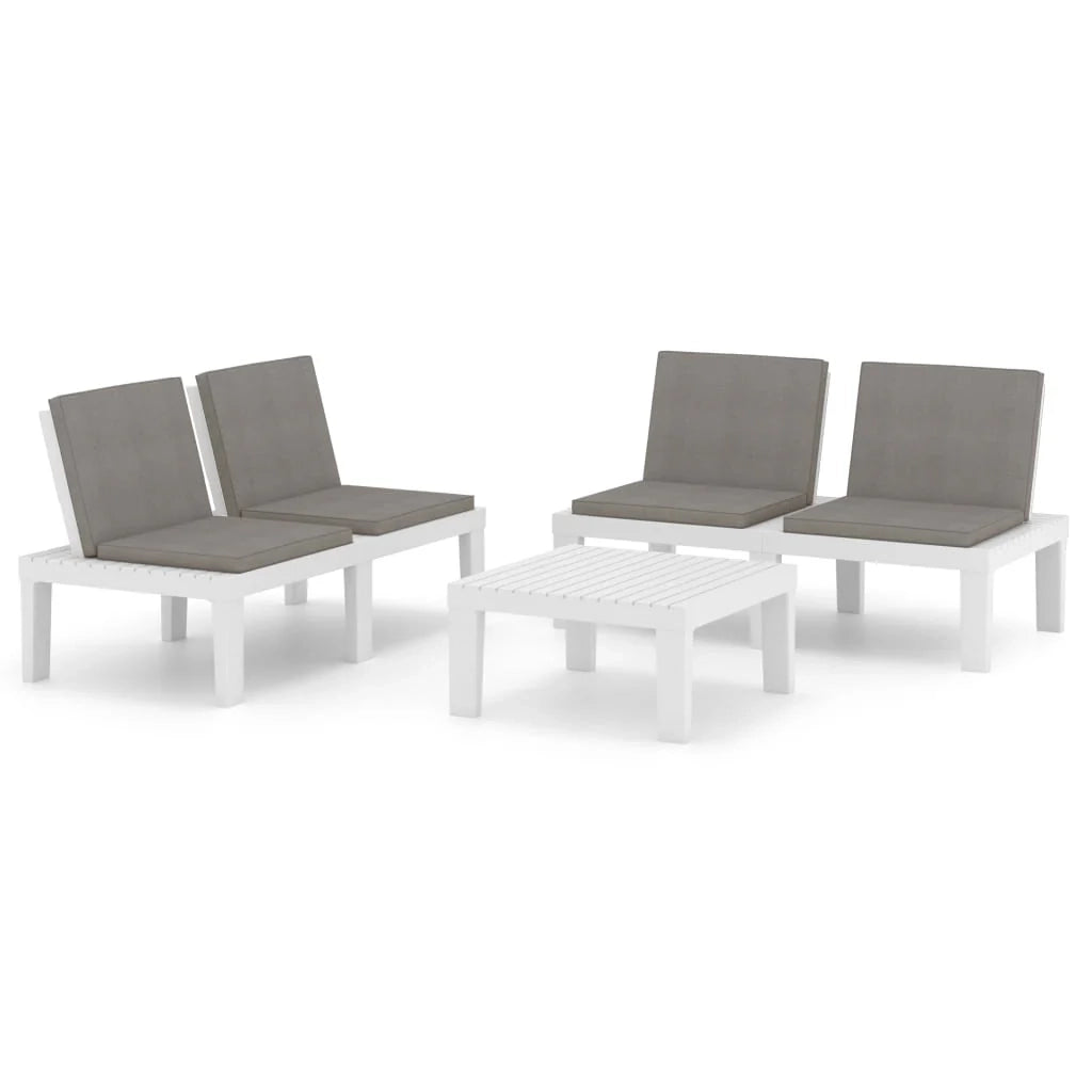 Set di mobili da giardino mobili da esterno 3 pezzi con cuscini in plastica bianca 02_0015986