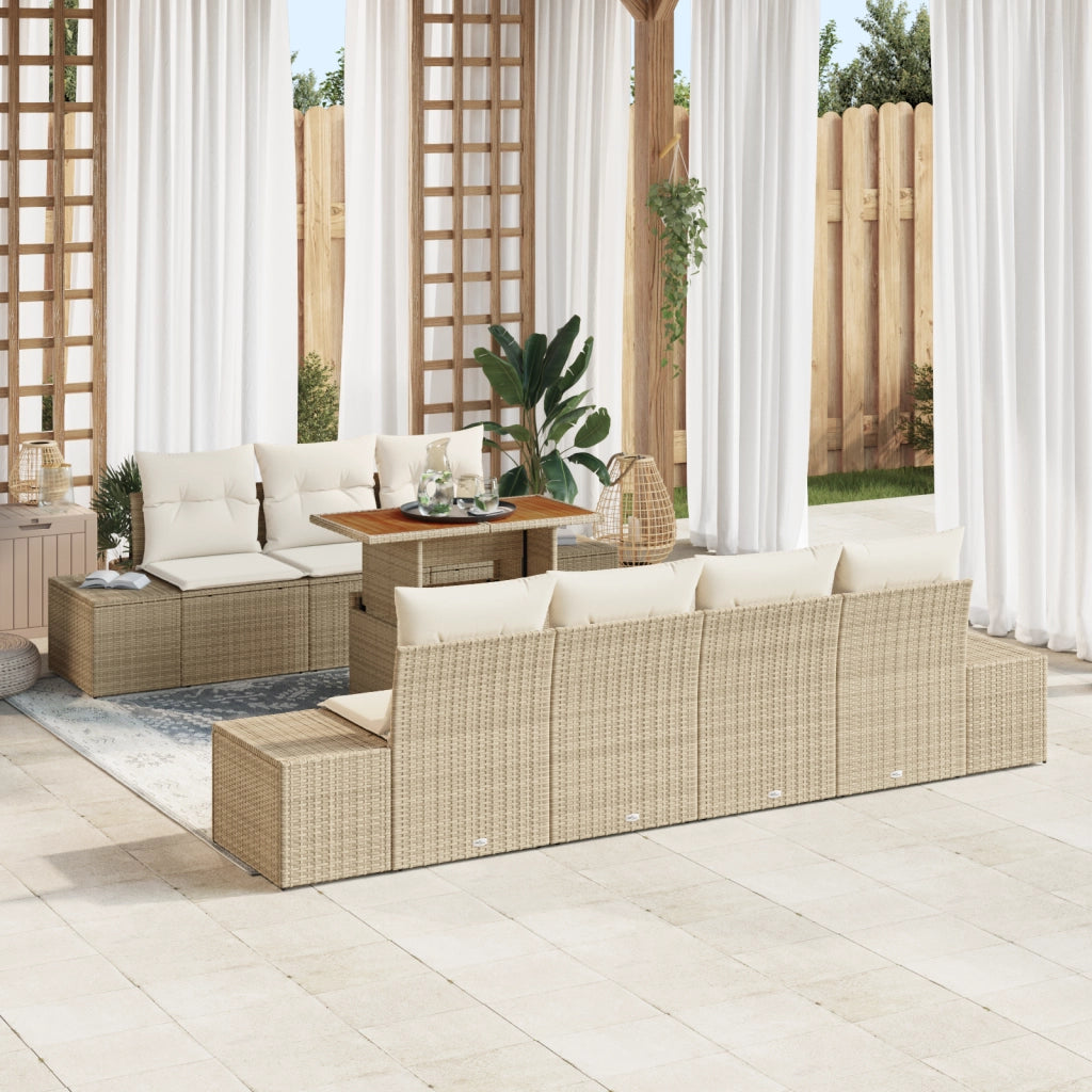 Set di divani da giardino 8 pezzi con cuscini Beige Polyrattan
