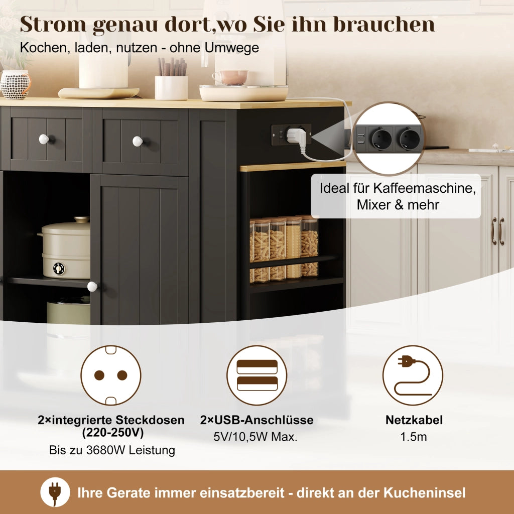 ISOLA DA CUCINA ESTENSIBILE 138(213) x 55 x 93 cm MDF Nero/Naturale