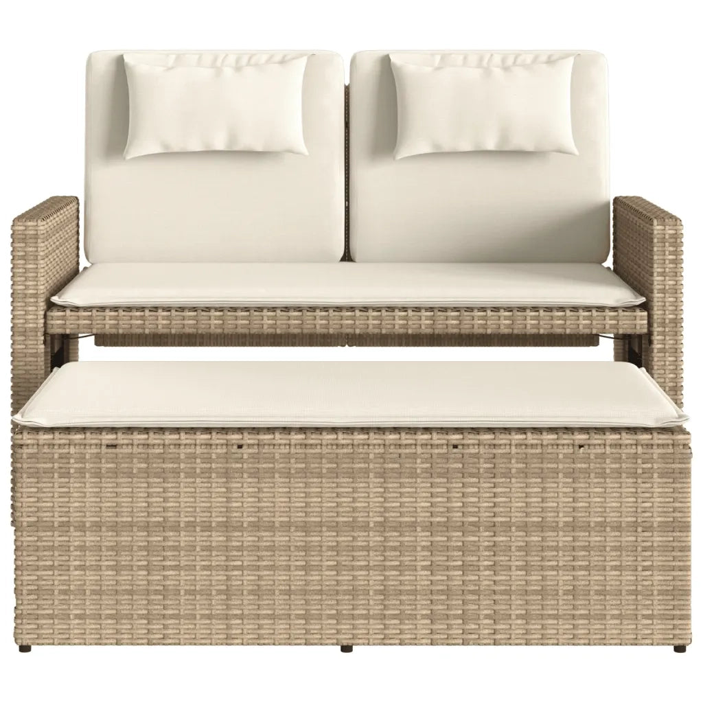 Panca Reclinabile da Giardino con Cuscini-Sgabello-Sedia da esterno Beige in Polyrattan 733946