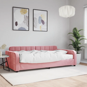 Divano Letto con Materasso Rosa 100x200 cm in Velluto